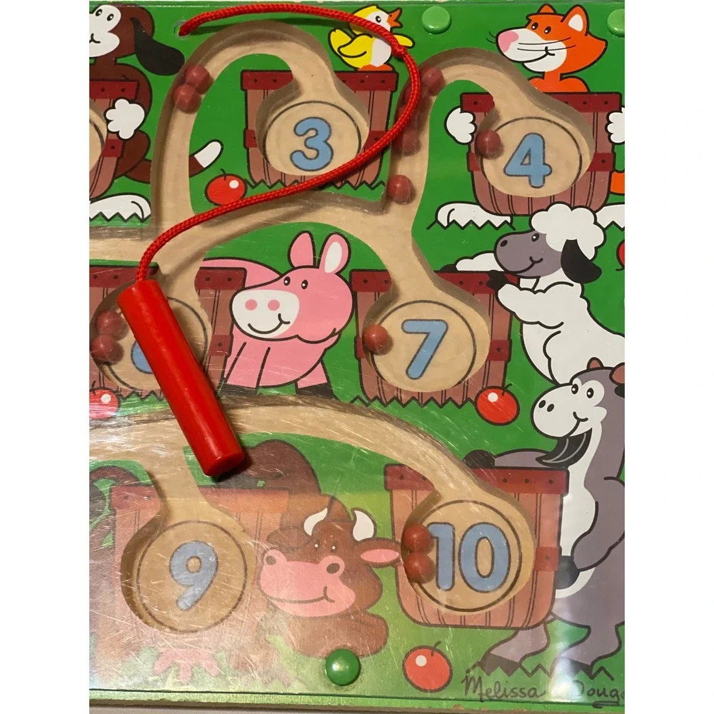 Melissa & Doug Magnetic‎ Wand Number Maze Wooden Toy Farm Animal Counting Game